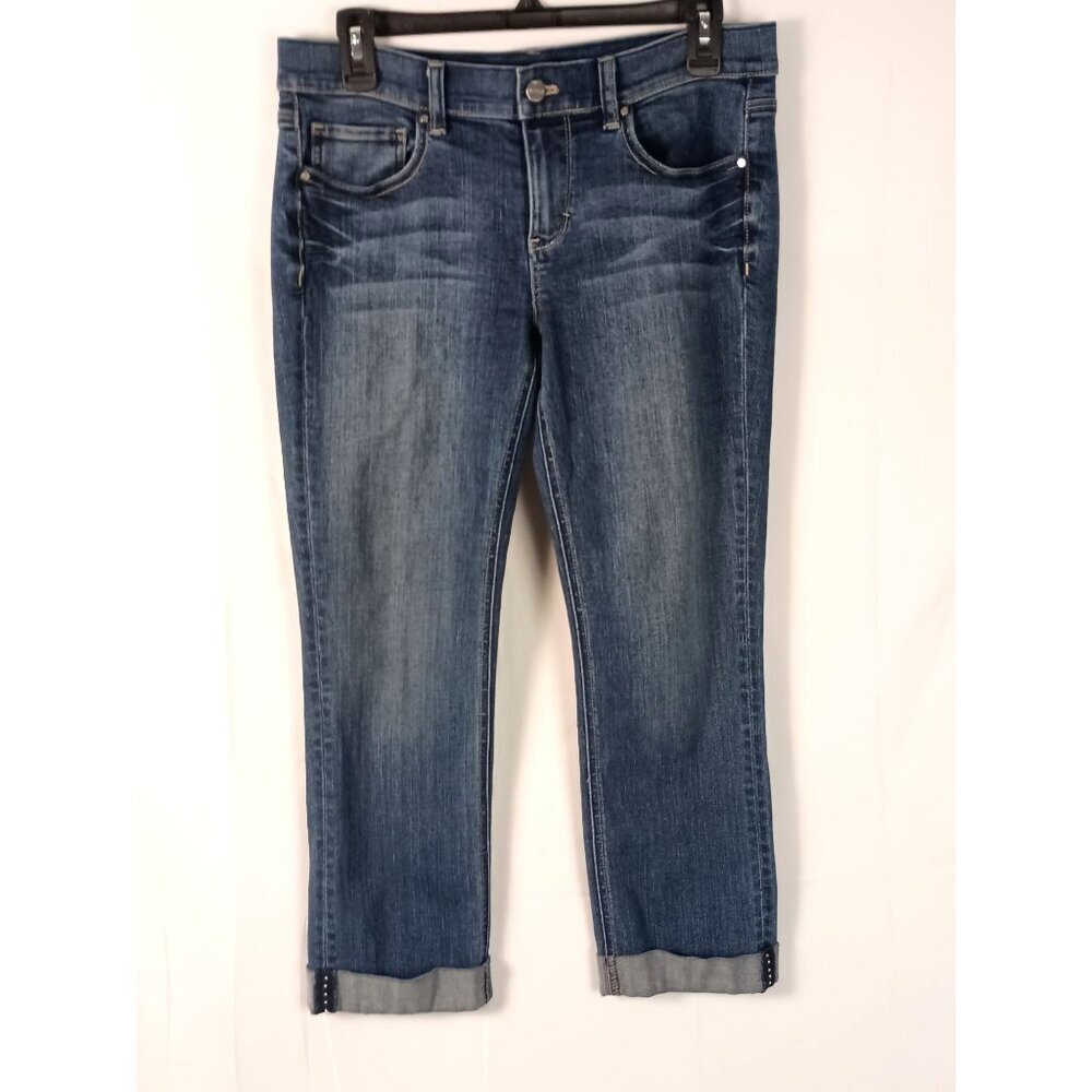 WHBM Noir Slim Crop Jeans Women 8 Black White House Black Market Denim